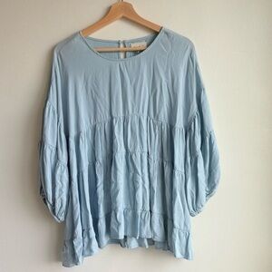 Melloday Light Blue Tiered Ruffle Feminine Top Size XL
